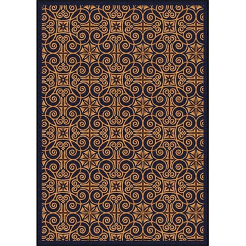 Joy Carpets Any Day Matinee, Theater Area Rug, Antique Scroll, 3'10"X5'4", Navy