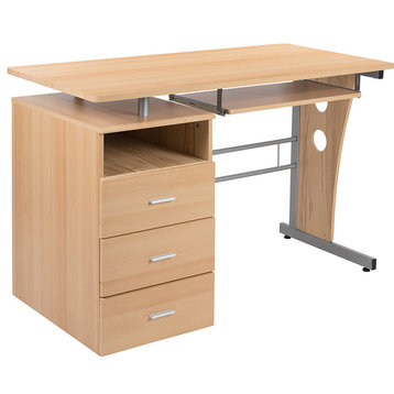 Computer Desk With 3-Drawers and Pull-Out Keyboard Tray, Maple