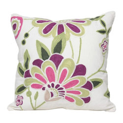 Xia Home Fashions - Crewel Embroidered Flora Feather Filled Decorative Pillow, Blue, 18x18 - Decorative Pillows