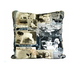 French dog throw pillow vintage postcard cushion cover 20" - Decorative Pillows