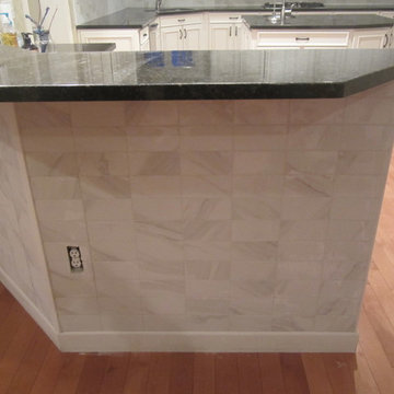 glazed dove white with tile backsplash