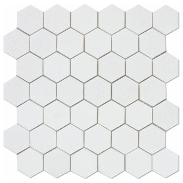 Thassos White Marble Honed 2" Hexagon Mosaic Tile