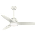 Casablanca Fan Company - Casablanca 44" Wisp Ceiling Fan With Light Kit & Handheld Remote, Fresh White - A contemporary design with a little flare of retro, the Wisp LED ceiling fan brings a balance of finesse and joviality into your home. The unique curvature in the blades adds a touch of personality to an otherwise clean, elegant design. The Wisp features an integrated light kit with a dimmable, energy-efficient LED bulb that shines a soft light through cased white glass. The result is a composition with an elegant, airy aura that will inspire joy and comfort throughout the entire room.
