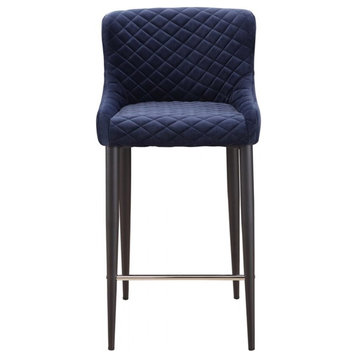 Home Square 26" Tufted Counter Stool in Navy Blue and Black - Set of 3