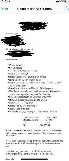 Estimate for chimney repair