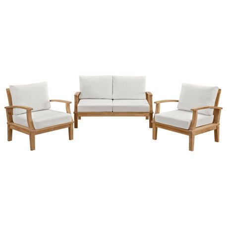 Marina 3 Piece Outdoor Patio Teak Set EEI-1470-NAT-WHI-SET