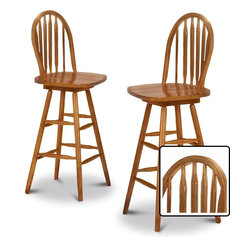 2 New Oak Finish Swivel Seat Arrow Back Bar Stools - Bar Stools And Counter Stools
