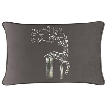 Sparkles Home Rhinestone Reindeer Pillow, Charcoal Velvet, 14x20