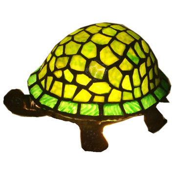 Stained Glass Handcrafted Turtle Night Light Table Desk Lamp.