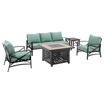 Crosley Kaplan 5 Piece Outdoor Sofa Set with Fire Table in Mist