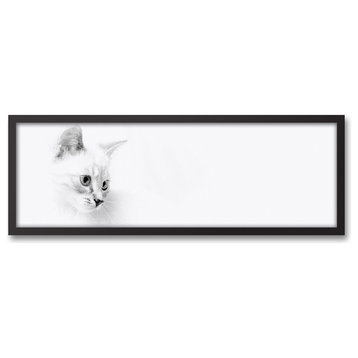Black and White Kitty 12x36 Black Framed Canvas