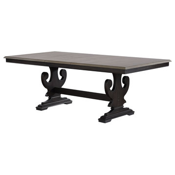 Frates Butterfly Extension Trestle Dining Table, Black and Brown Solid Wood