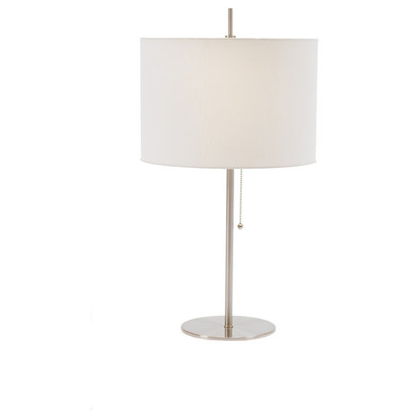 Fangio Lighting's #34290TBS Metal Table Lamp In Brushed Steel With Pull Chain