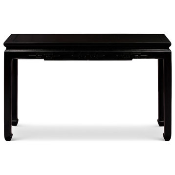48in Matte Black Elmwood Chinese Key Motif Asian Console Table