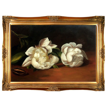 Branch Of White Peonies With Pruning Shears, Victorian Gold Frame 24"x36"