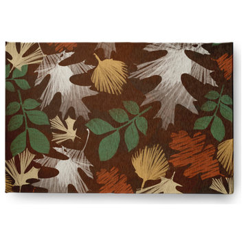 Watercolor Leaves Fall Design Chenille Area Rug, Brown, 2'x3'