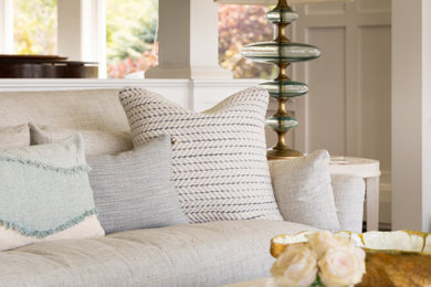 Example of a beach style living room design in Boston