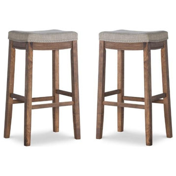 Home Square 2 Piece Wood Bar Stool Set in Rustic Brown