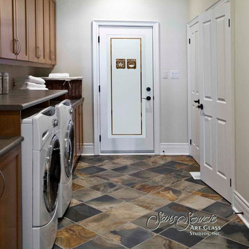 Laundry Room Door - Sandblast Frosted Glass - WASHER DRYER