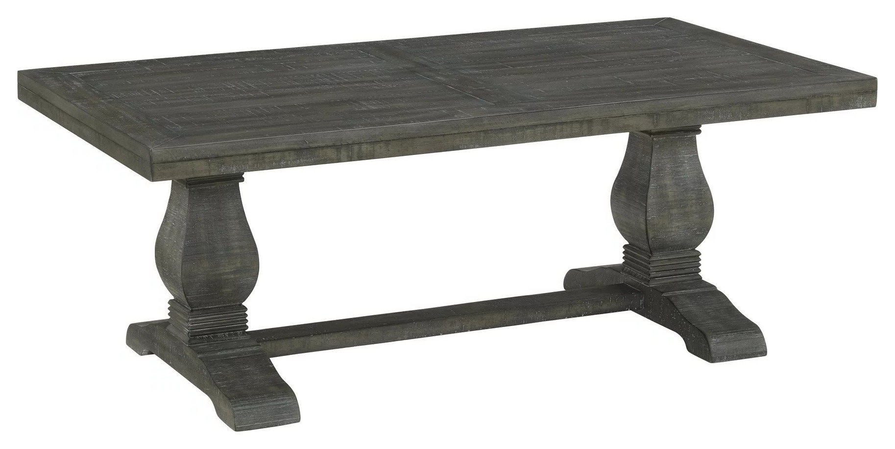 Farmhouse Grey Coffee Table, Reclaimed Pine Top, Double Pedestal Base