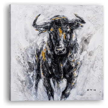 Abstract art "Fearless Bull Hand Painted" Oil painting - Wrapped Canvas Painting