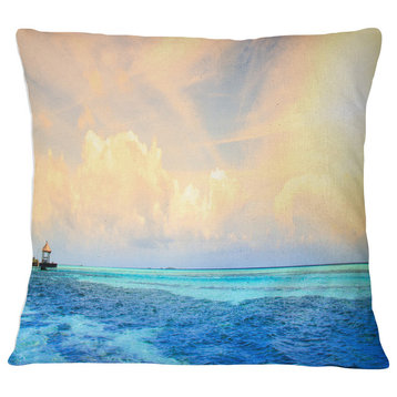 Maldives Bungalows Sunset Panorama Seascape Throw Pillow, 16"x16"
