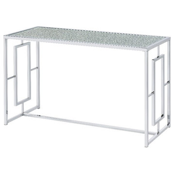 Furniture of America Harper Metal Chrome Sofa Table with Waterfall Pattern Top