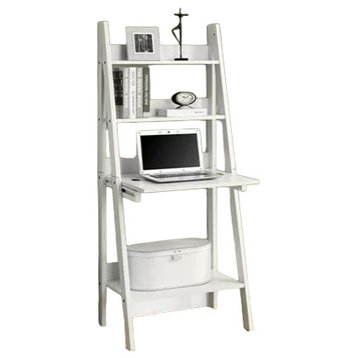 Modern Desk, Ladder Design With Fold Out Top & Spacious Open Shelves, White