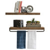 True Floating Wall Shelf and True Floating Towel Holder Set, Dark Walnut