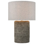 Elk Home - Wefen Fine Table Lamp - The Wefen Fine Table Lamp brings rustic, style and texture to living rooms, bedrooms or hallways. Made from concrete with a woven surface texture, this piece adds trending elements to a casual aesthetic and comes in an aged, silver finish. The look is completed by a round, hard back shade in grey linen which is lined in white fabric.