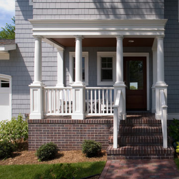Beautiful Traditional Blue Wooden Siding Suburban Home - White Windows & Frames
