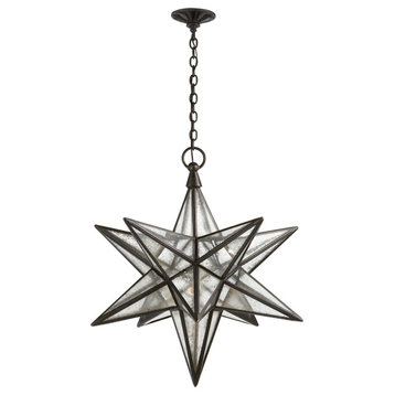 Moravian Large Star Lantern in Aged Iron with Antique Mirror