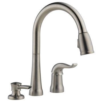 Delta Kate Single Handle Pull-Down Kitchen Faucet With Soap Dispenser, Stainless