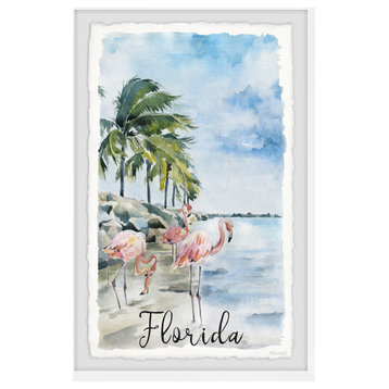 "Walk With the Flamingos" Framed Painting Print, 16x24