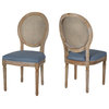 Camilo Wooden Dining Chair With Wicker and Fabric Seating, Set of 2, Light Blue, Natural