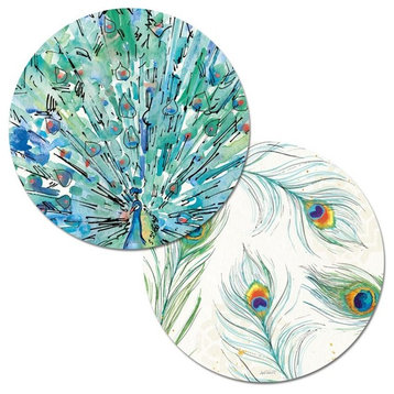 Reversible Round Plastic Placemats Peacock Garden Set of 4