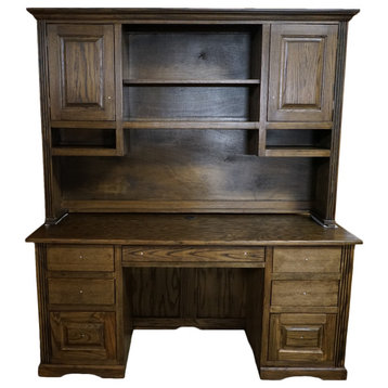 Eagle Furniture, Oak Ridge Double-Pedestal, Dark Oak, With Hutch