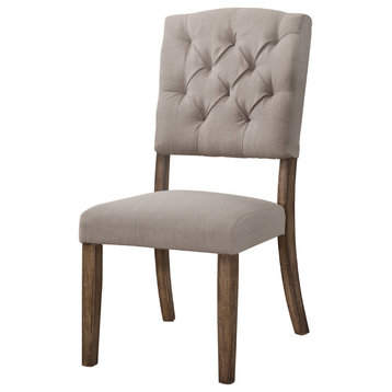ACME Bernard Side Chair (Set-2), Cream Linen and Weathered Oak