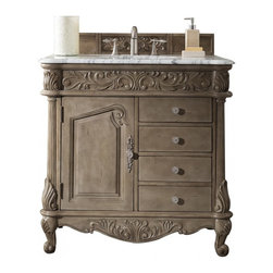 36 inch Antique Single Sink Bathroom Vanity Carrara White Marble Countertop - Bathroom Vanities And Sink Consoles