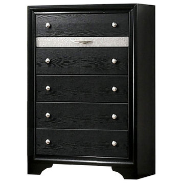 Benzara BM252428 Chest With Silver Trim Accent and 1 Jewelry Drawer, Black