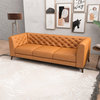 Falconetti Mid-Century Tufted Tight Back Genuine Leather Upholstered Sofa in Tan