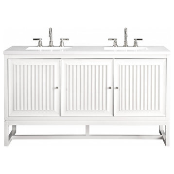 60 Inch Modern White Double Sink Bathroom Vanity White Quartz, James Martin