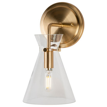1-Light Clear Glass Wall Sconce, Soft Gold