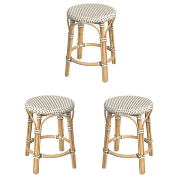 Home Square 18" Rattan Round Stool - White and Tan Dot - Set of 3