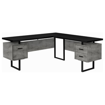 Computer Desk, 70"L, Black/Concrete/Black Metal