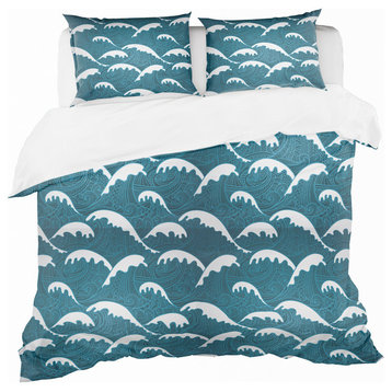 Waves Pattern Nautical and Coastal Duvet Cover Set, Twin