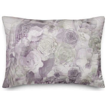 Purple and Green Flowers With Abstract Drip 14x20 Spun Poly Pillow