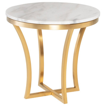 Aurora Side Table, White Marble/Brushed Gold