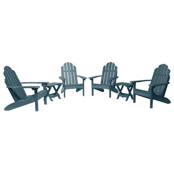 6 Pieces Patio Set, 4 Adirondack Chairs & 2 Folding Side Tables, Nantucked Blue
