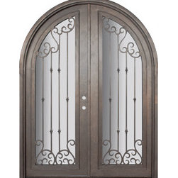 Valencia 72x96 Round Top Forged Iron Double Door 14 Gauge Steel - Front Doors